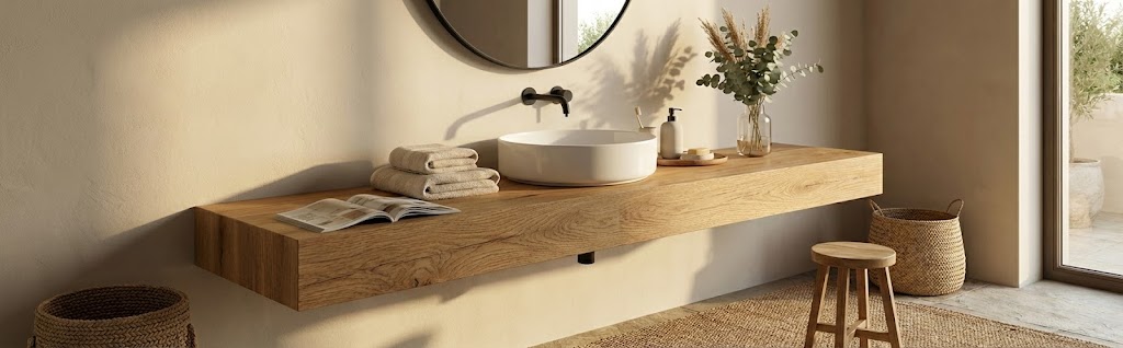 Plans de vasque en bois massif sur mesure (chêne & teck) - Teakea