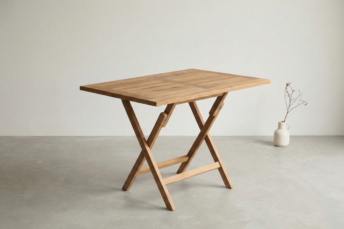 Vouwmechanisme van de teakhouten klaptafel met compact inklapbaar ontwerp - alternate view