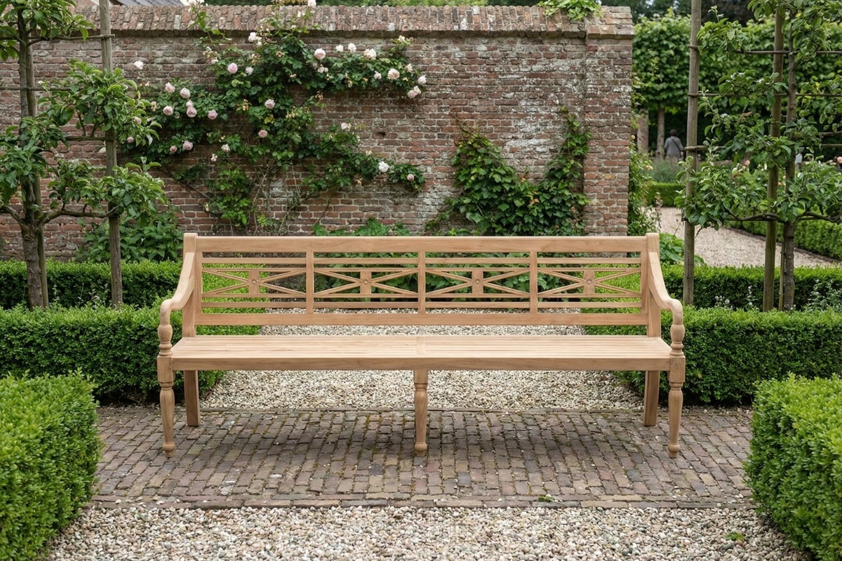 Teakhouten stationsbank van gerecycled eco-teak, extra brede tuinbank met een breedte van 220 cm - view 3