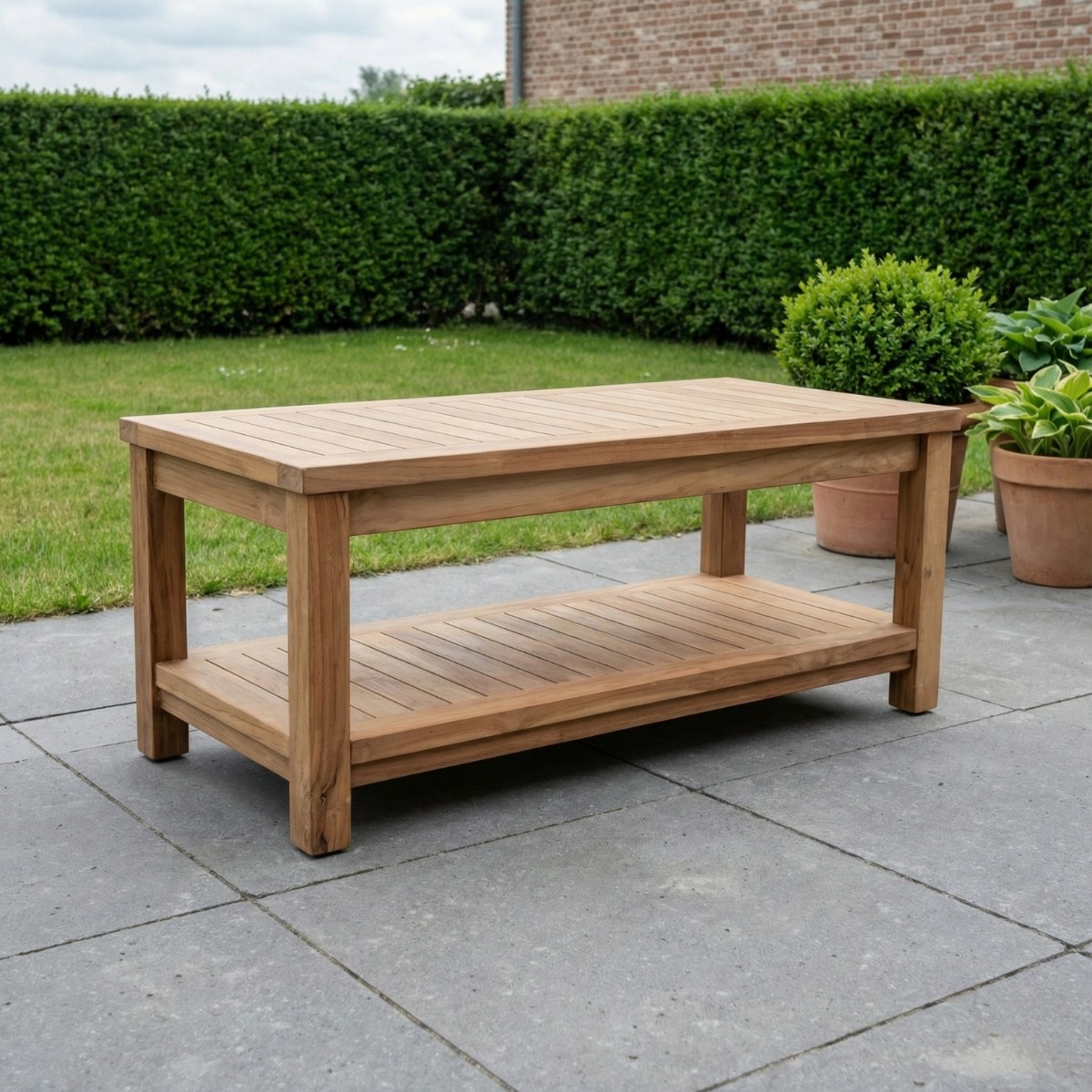 Teak Tuin Salontafel met Onderblad | 100x50x45 - alternate view