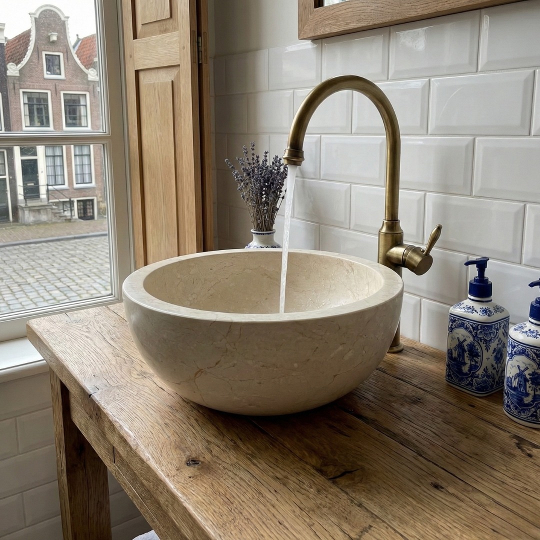 Blanco Mini fontein waskom van wit marmer, ronde waskom met diameter van 30 cm - view 4