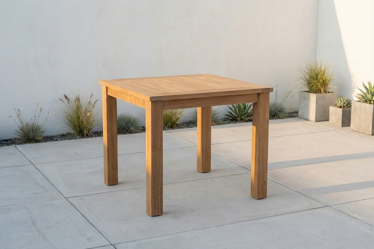 Teakhouten tuintafel voor twee personen van massief teak, vierkante tafel van 70x70 cm met robuuste poten - view 3