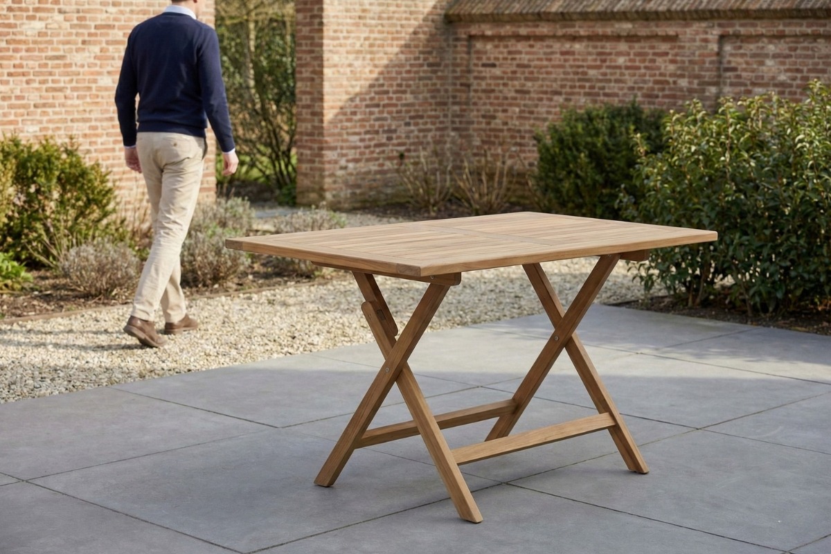 Vouwmechanisme van de teakhouten klaptafel met compact inklapbaar ontwerp - view 3