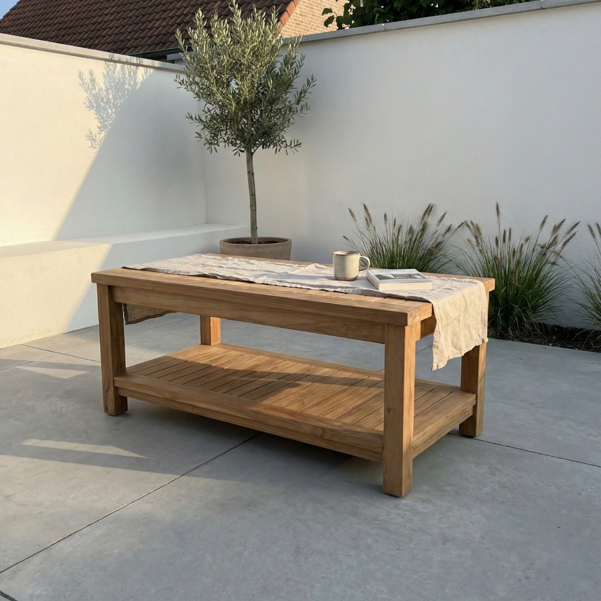 Teak Tuin Salontafel met Onderblad | 100x50x45 - view 3