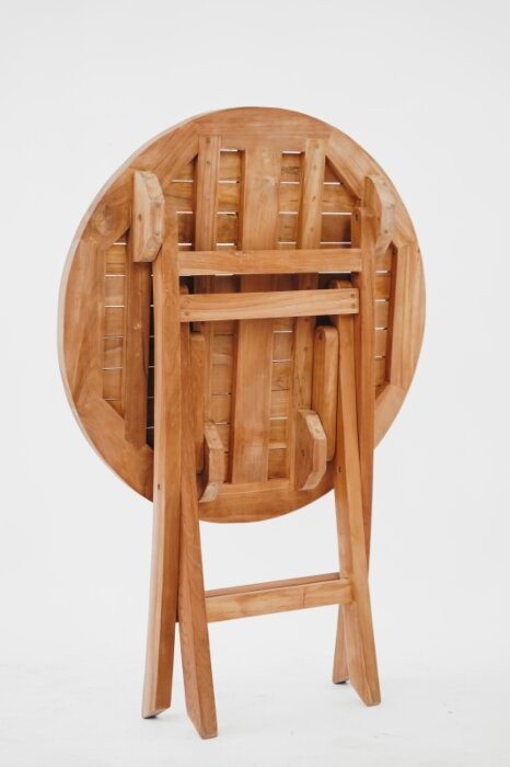 Teakea tuinset met 2 inklapbare teakstoelen en ronde klaptafel Ø70 cm – compacte teak tuinset voor balkon of kleine tuin - view 4