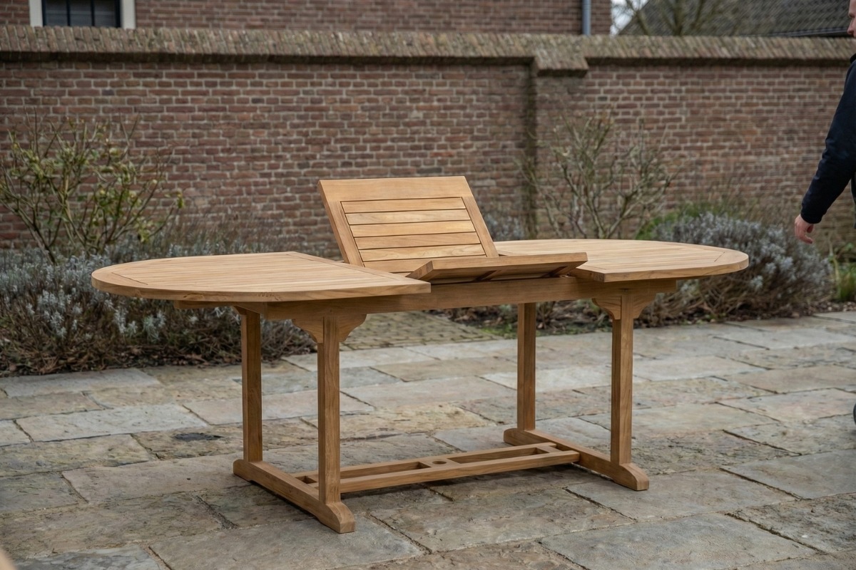 Uitschuifbare ovale teakhouten tuintafel van massief teak, verstelbaar van 180 tot 240 cm - view 4