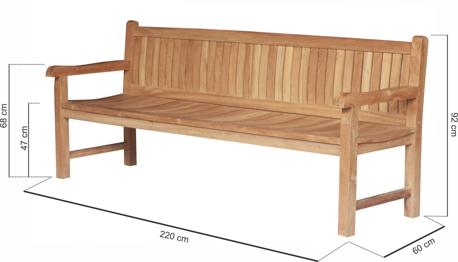 Balmoral teakhouten tuinbank van massief teak, extra brede zitbank met een breedte van 220 cm - view 3