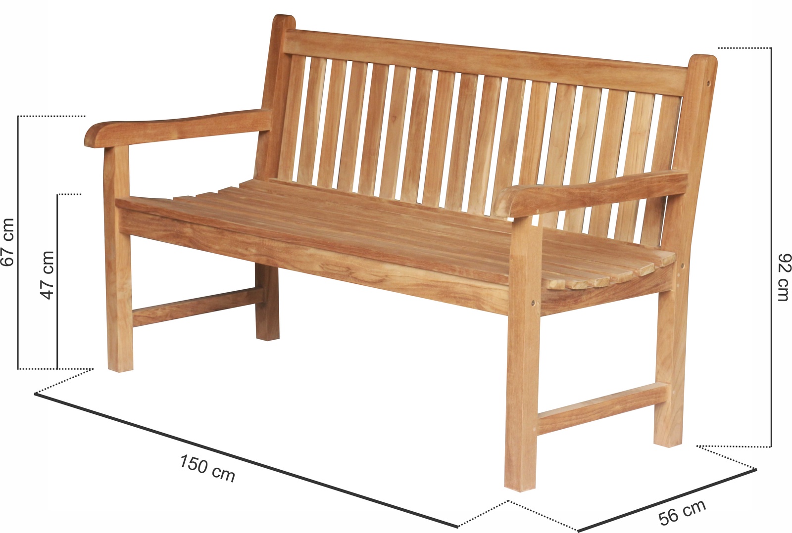 Windsor Teak Houten Tuinbank | 150 breed | 3 Persoons Parkbank   - view 4