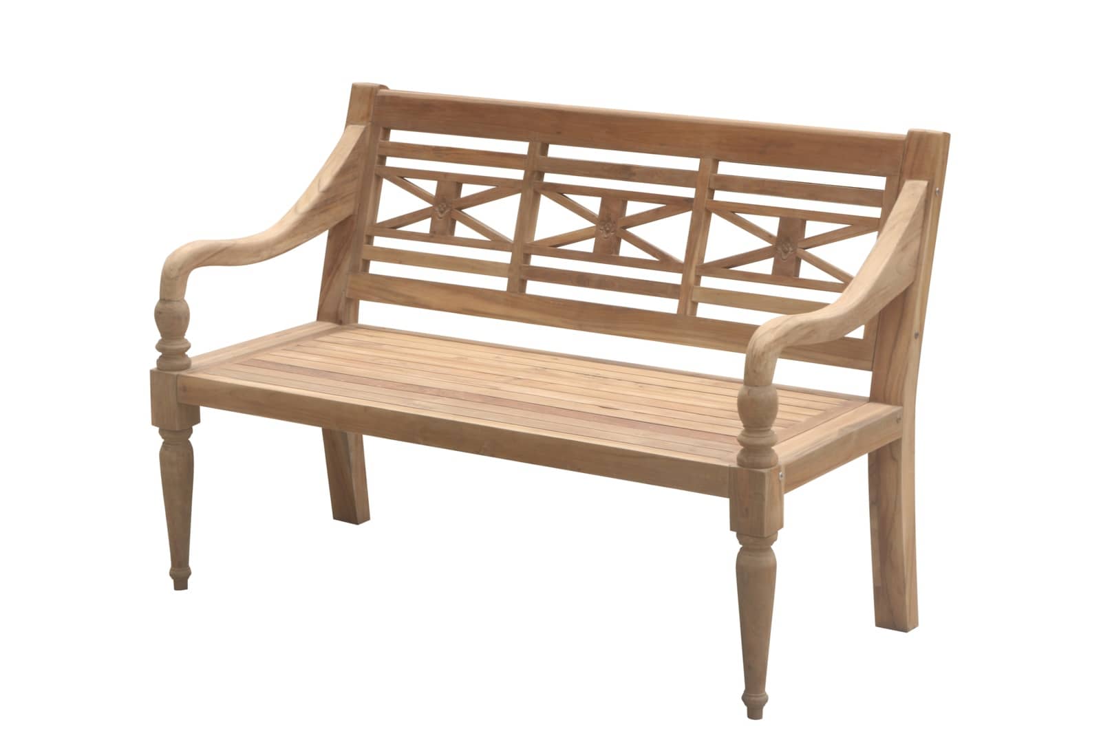 Teak Station Bank Batavia van 150 cm, gemaakt van gerecycled teakhout, in natuurlijke teak kleur, geschikt voor drie personen, ideaal voor tuin of terras. - view 4