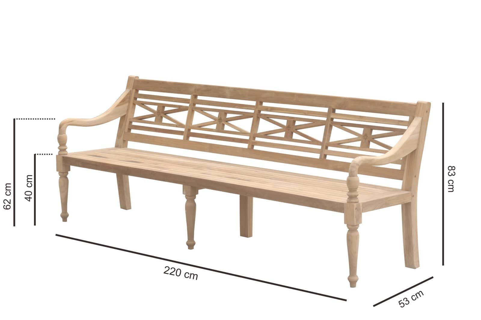 Teakhouten stationsbank van gerecycled eco-teak, extra brede tuinbank met een breedte van 220 cm - view 4