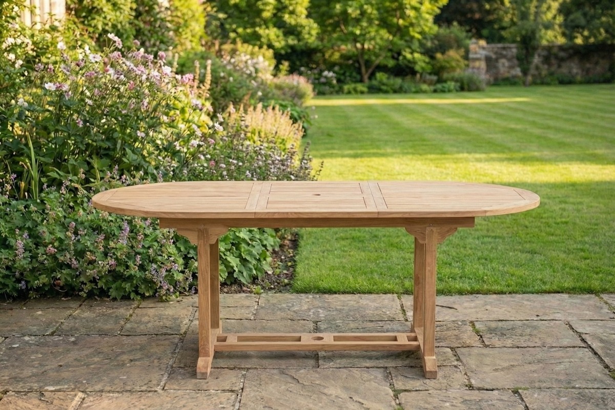 Uitschuifbare ovale teakhouten tuintafel van massief teak, verstelbaar van 180 tot 240 cm - view 3