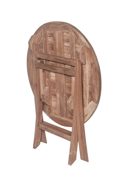 Twee teakhouten, stapelbare Ibiza tuinstoelen staan naast een vierkante, deels ingeklapte teakhouten tuintafel op een zonnig terras. - view 4