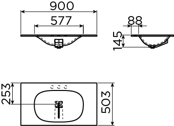 Hammock wastafelblad, enkele waskom 90cm, aluite - view 3