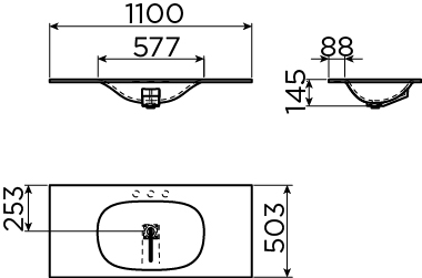 Hammock wastafelblad, enkele waskom 110cm, aluite - view 3