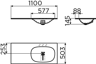Hammock wastafelblad, enkele waskom 110cm, aluite - view 3