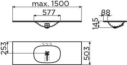 Hammock wastafelblad, enkele waskom 150cm, aluite - alternate view