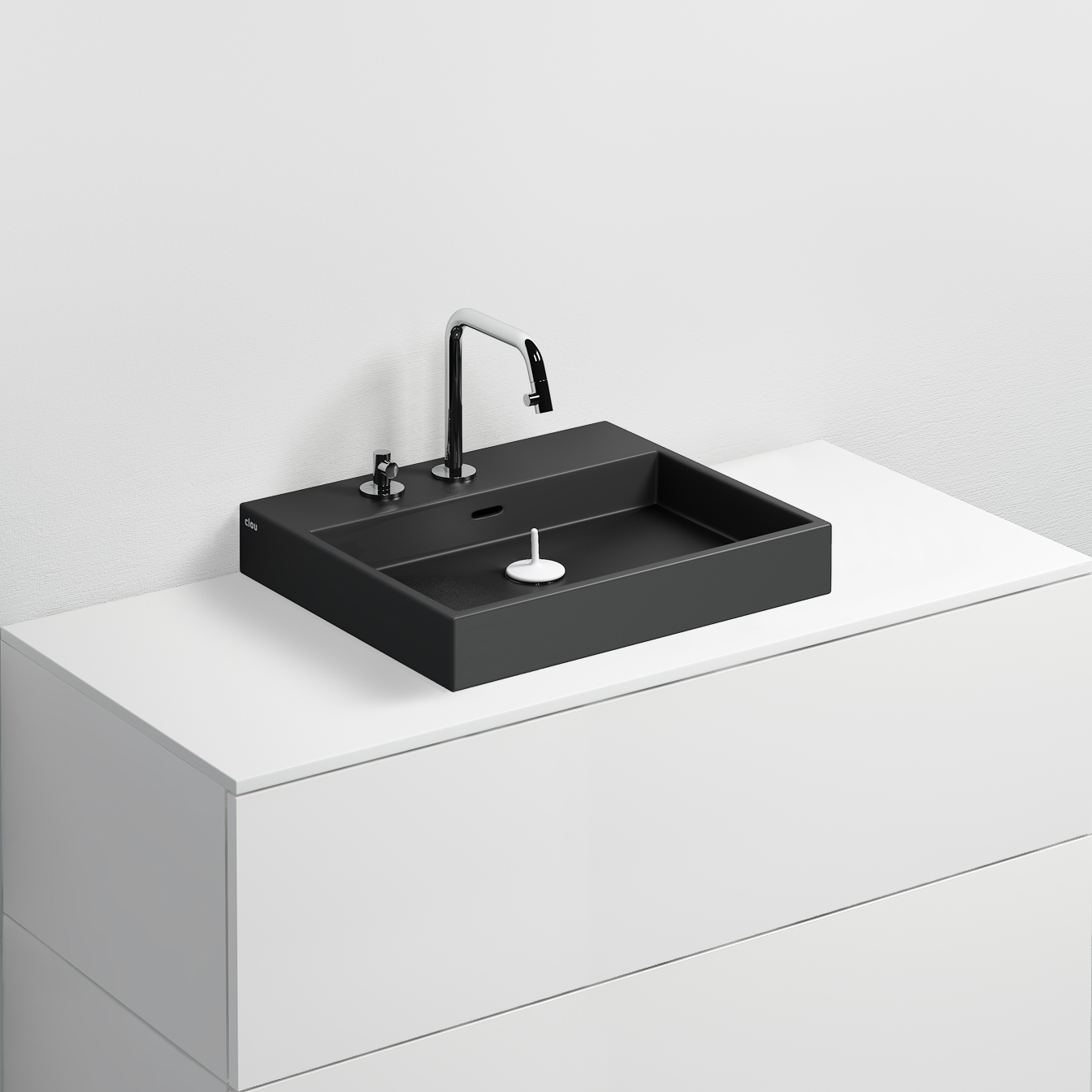 Wash Me wastafel 50cm, zonder plug, mat zwart keramiek - alternate view