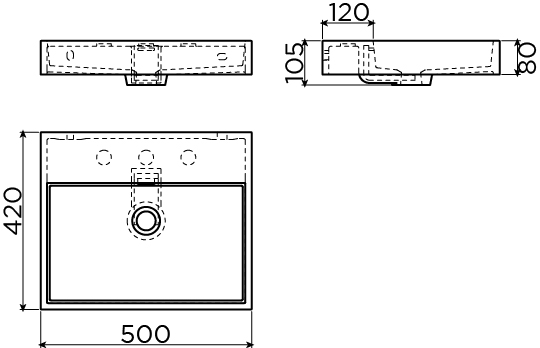 Wash Me wastafel 50cm, zonder plug, mat zwart keramiek - view 3