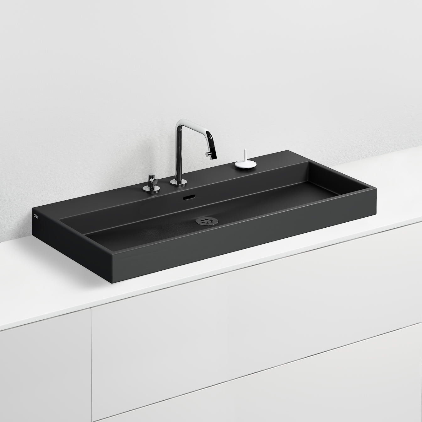 Wash Me wastafel 90cm, zonder plug, mat zwart keramiek - alternate view