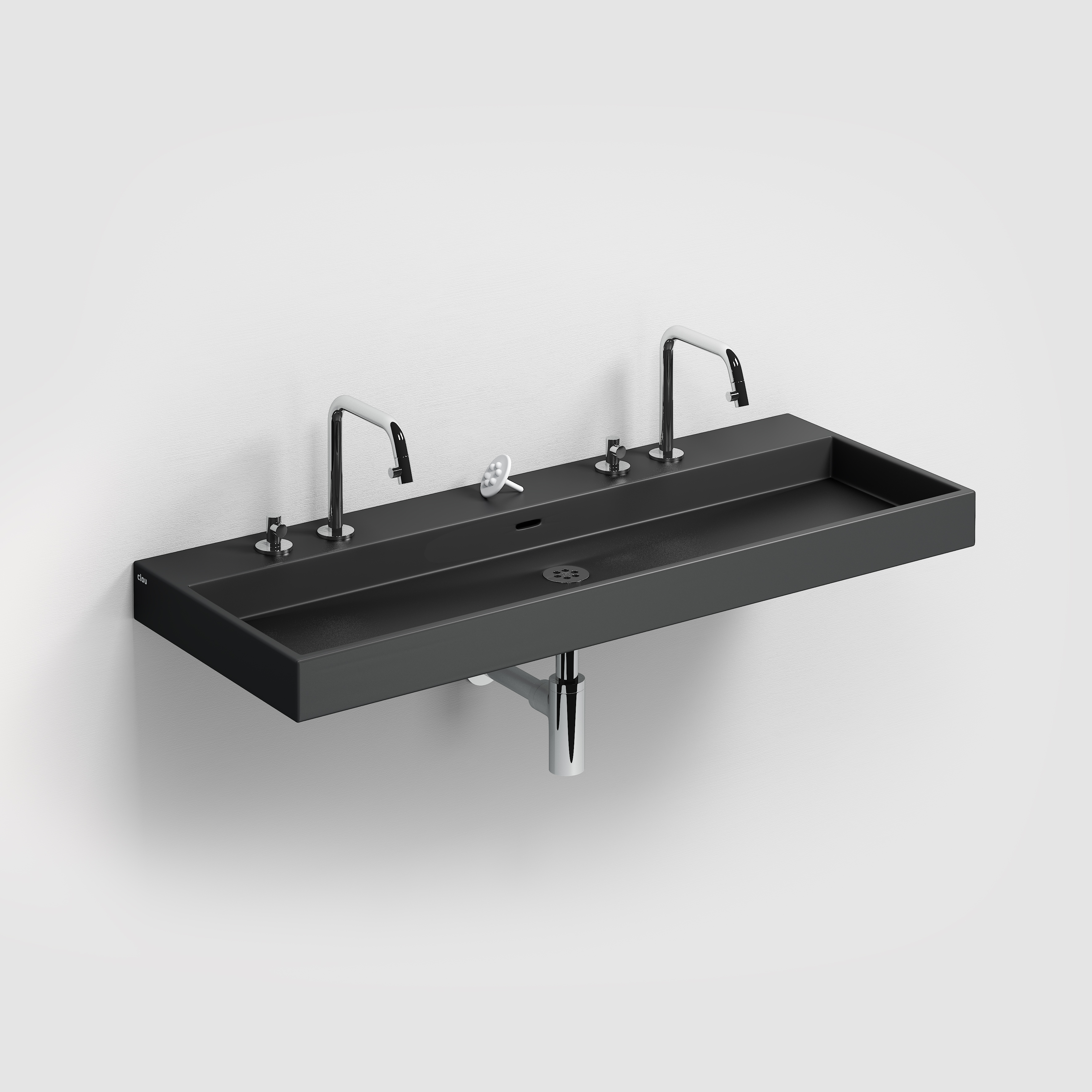Wash Me wastafel 110cm, zonder plug, mat zwart keramiek - view 4