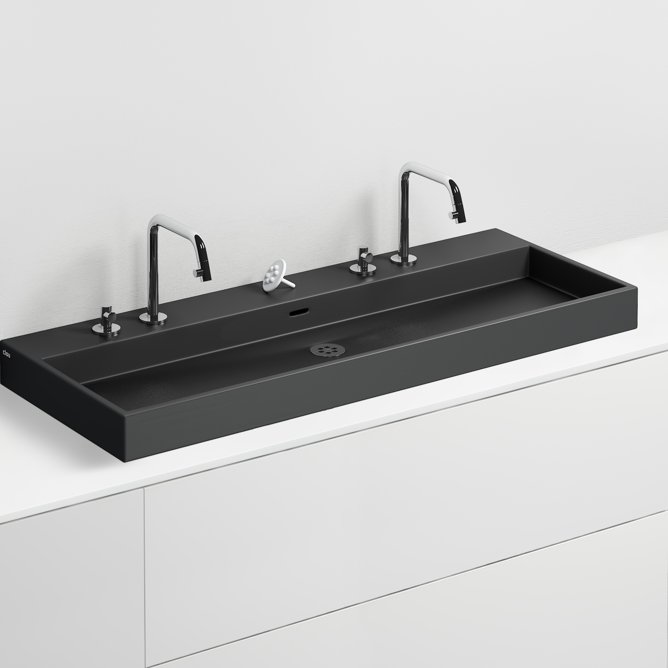 Wash Me wastafel 110cm, zonder plug, mat zwart keramiek - alternate view