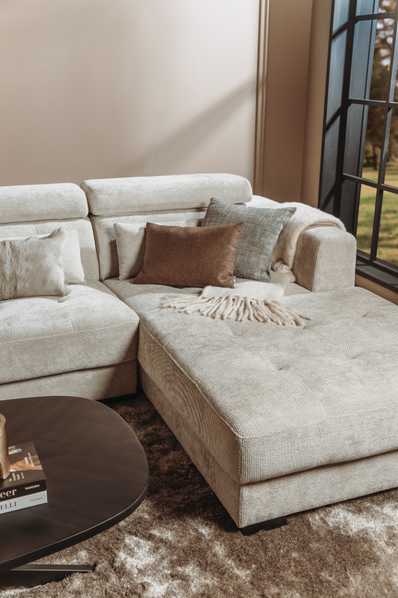 Brighton hoekbank rechts 3-zits met chaise longue – stof ivory XS85-15 – modern design van Teakea - view 3