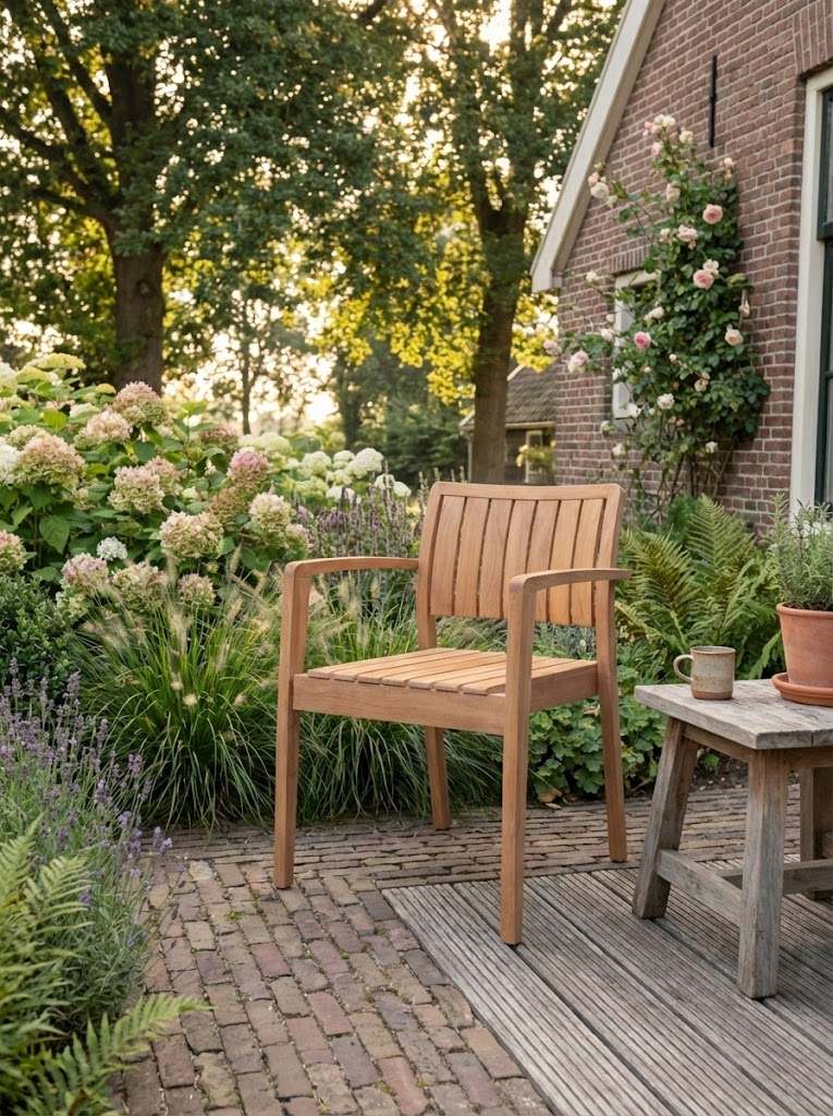  Teakea Amara Stapelbare Teakhouten Tuinstoel – Vaste Armstoel – Massief Teak – Buitenstoel met Leuningen - view 3