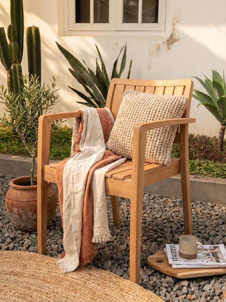  Teakea Amara Stapelbare Teakhouten Tuinstoel – Vaste Armstoel – Massief Teak – Buitenstoel met Leuningen - view 4