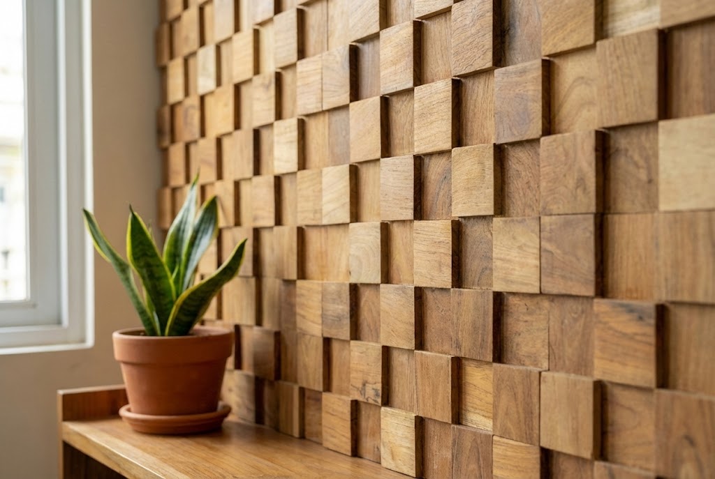 3d wandpanelen Block Naturel FSC teakhout - view 3