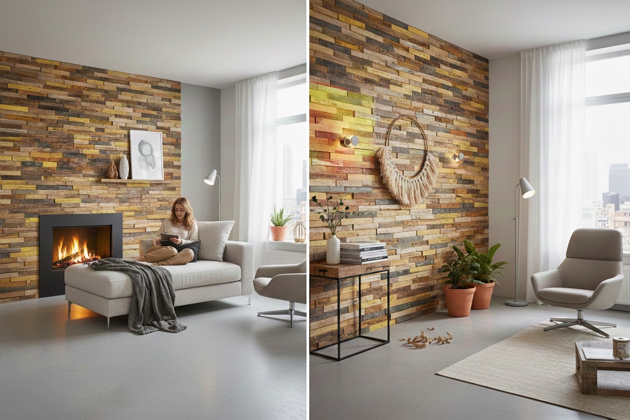 Bohemian plakhout wandpanelen 3D houtstrips - alternate view