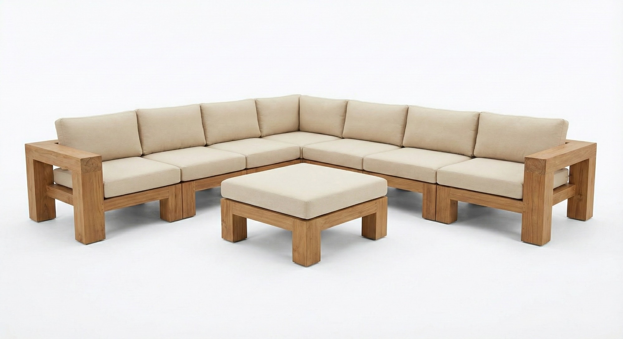 Teakea Bromo massief houten loungeset van teak in een sfeervolle Nederlandse tuin met modulaire hoekopstelling en Vanilla kussens. - alternate view