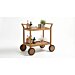 Teakea Nomad serveerwagen met minimalistisch teakhouten frame en grote wielen, witte achtergrond