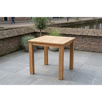 Teakhouten tuintafel voor twee personen van massief teak, vierkante tafel van 70x70 cm met robuuste poten