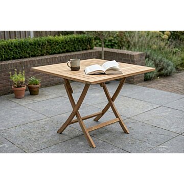 Teakhouten klaptafel van massief teak, vouwbare tuintafel met formaat 120x120x75 cm