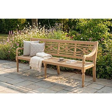 Teakhouten stationsbank van gerecycled eco-teak, extra brede tuinbank met een breedte van 220 cm