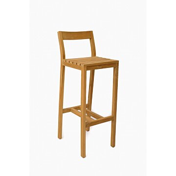 Teakhouten Barista barkruk met rugleuning, 40x40 cm zitting, zithoogte 91 cm, massief teakhout, perfect voor binnen en buiten.