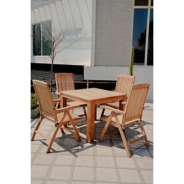 Teakea Teakhouten Tuinset met 2 verstelbare Linda standenstoelen en vierkante tafel van 100x100 cm – buitenmeubelen van teak