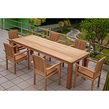 Teakea Teakhouten Tuinset met 6 Ibiza stapelbare teakstoelen en Nelson tuintafel 250x100 cm – luxe, tuinset van teak voor buiten