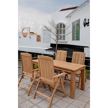 Tuintafel 180x90 + 4 Linda tuinstoelen FSC Teakhout