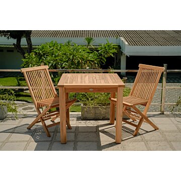 Teakea Teakhouten Tuinset met 2 opvouwbare tuinstoelen en vierkante teak tafel 80x80 cm – ruimtebesparende en set van teak