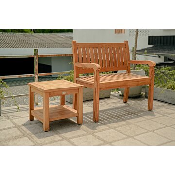 Teakea Teakhouten Tuinset met 2-persoons Beaufort tuinbank en vierkante bijzettafel met onderblad – compacte en stijlvolle set van teak