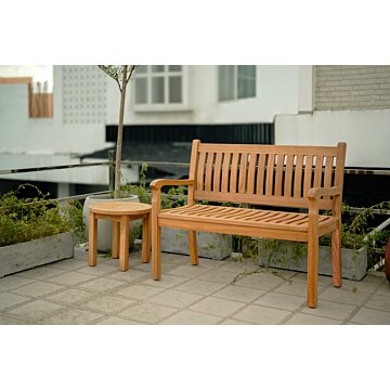 Teakea Teakhouten Tuinset met 2-zits Beaufort tuinbank (120 cm breed) en ronde salontafel Ø50 cm – compact teak buitenmeubel