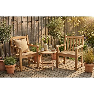 Teakea Balkony Bistro Set – Teak – Tafel Ø50cm & 2 Windsor Stoelen