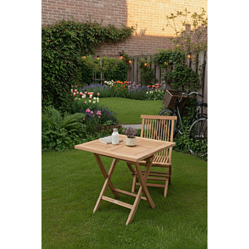 Vierkante inklapbare tuintafel van teakhout, 70x70 cm Teakea Meubelen