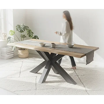 Eiken Boomstam Eettafel | Slab Edged-Matrix Rex Regular Frame