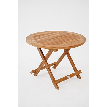 Rond inklapbaar teak bijzettafeltje van Ø60 cm en 45 cm hoog gemaakt van massief FSC teakhout voor buitengebruik