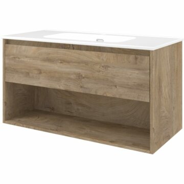 Vask i porcelæn | Underskab 1 skuffe med åben hylde | 100x46x52
