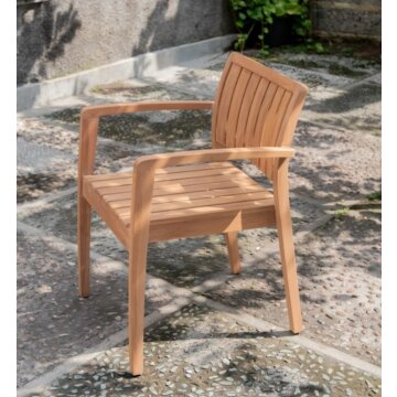  Teakea Amara Stapelbare Teakhouten Tuinstoel – Vaste Armstoel – Massief Teak – Buitenstoel met Leuningen