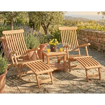 Deckchairs zonder wielen met teak tuintafeltje 