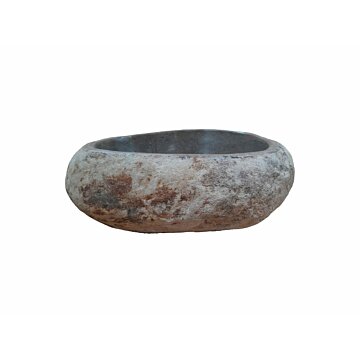 Unieke rivierstenen waskom in natuurlijke grijstinten, binnenkant glad gepolijst en ruwe buitenkant, afmetingen 33 x 29 x 14 cm, combineert esthetiek met functionaliteit in uw badkamerontwerp Unieke rivierstenen waskom in natuurlijke grijstinten, binnenkant glad gepolijst en ruwe buitenkant, afmetingen 33 x 29 x 14 cm, combineert esthetiek met functionaliteit in uw badkamerontwerp